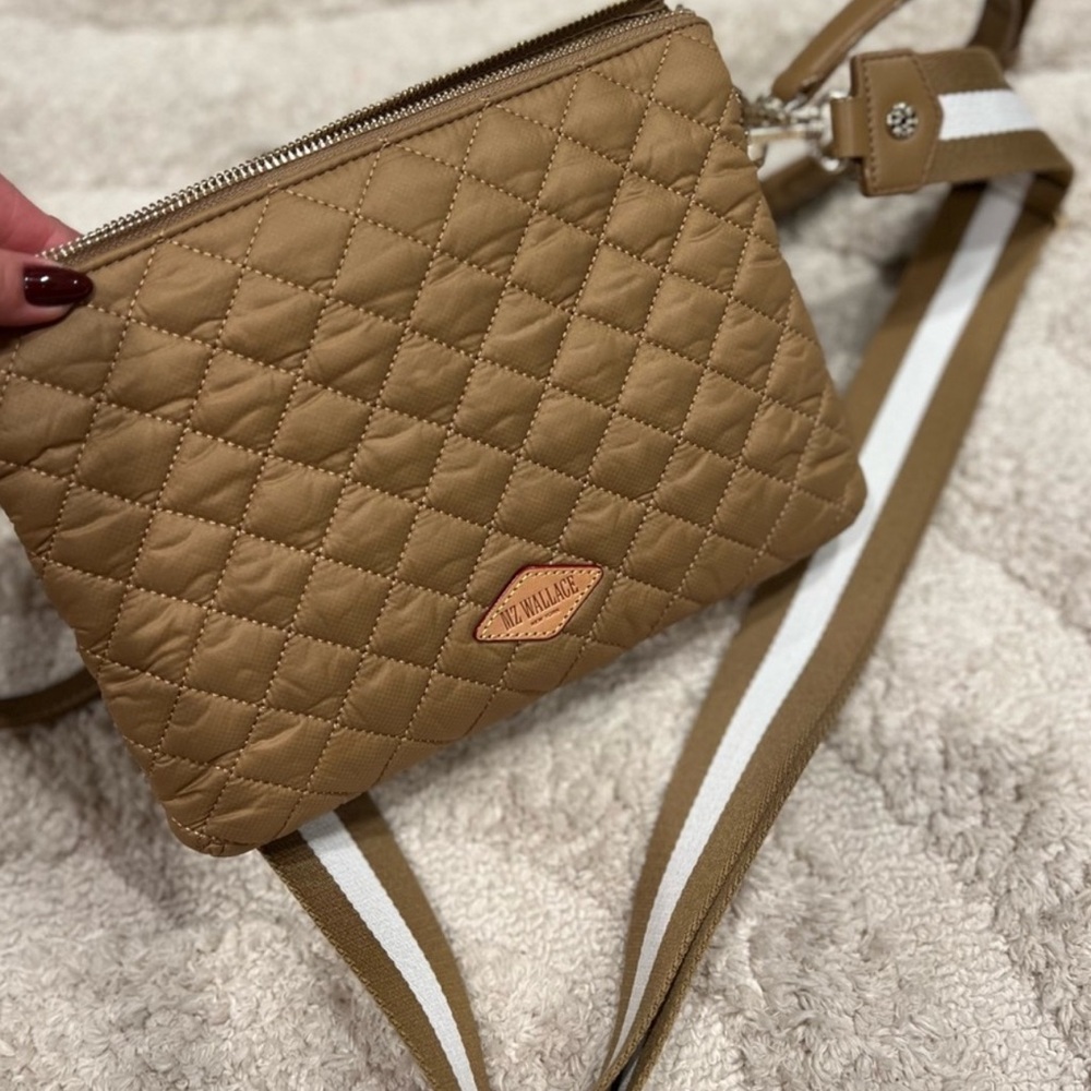 MZ Wallace Large Pippa Tan Quilted Crossbody Bag